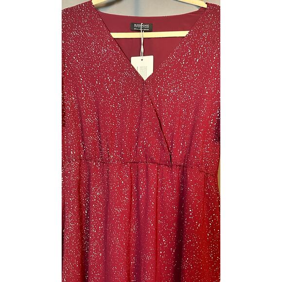 Rare Plus Size 1X 14 16 BloomChic Red Glitter Flutter Sleeve Dress Pockets - Picture 4 of 5